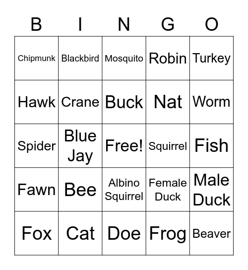BLCC Wild Life BINGO Card