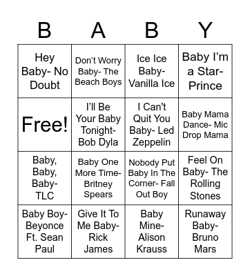 BABY SINGO Bingo Card