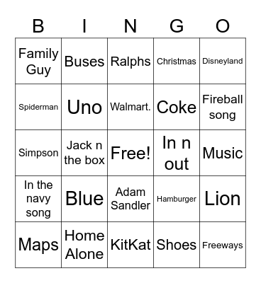 Christophers's favorites Bingo Card