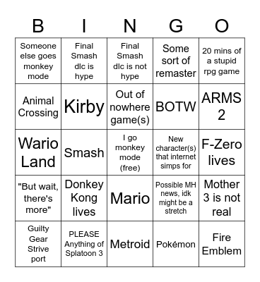 Rek's Nintendo Direct Bingo Card - 9/23/21 Bingo Card