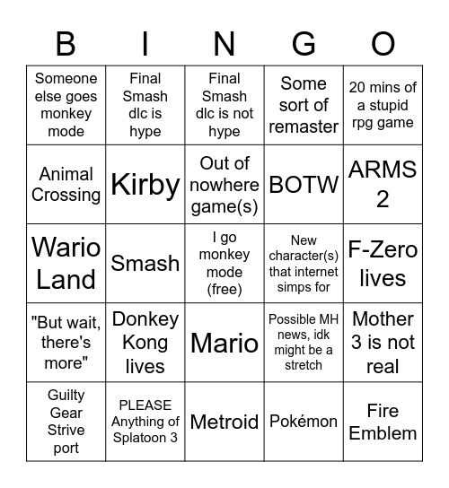 Rek's Nintendo Direct Bingo Card - 9/23/21 Bingo Card
