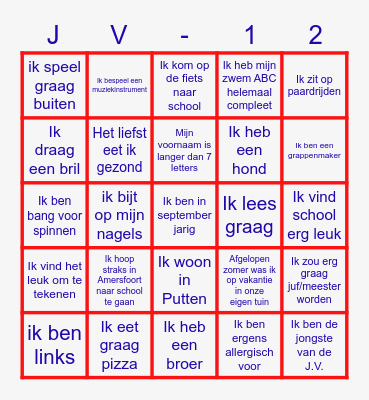 J.V. -12 Bingo Card