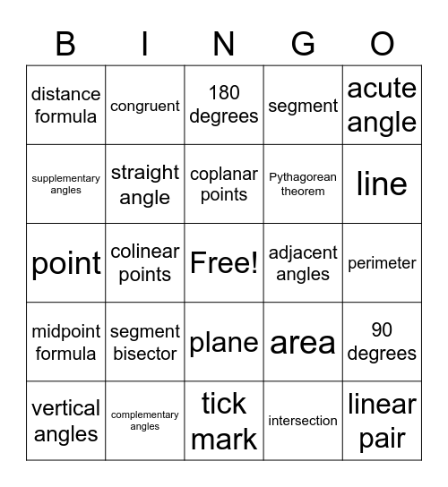 Geometry Tools Bingo Card