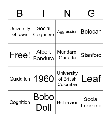 Bandura Bingo! Bingo Card