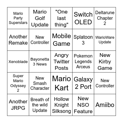 Nintendo Direct 9/23 Bingo Card
