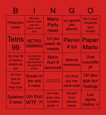 Nintendo Directhisnuts Bingo Card