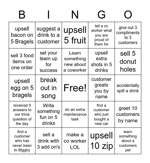Biggby Bingo Card