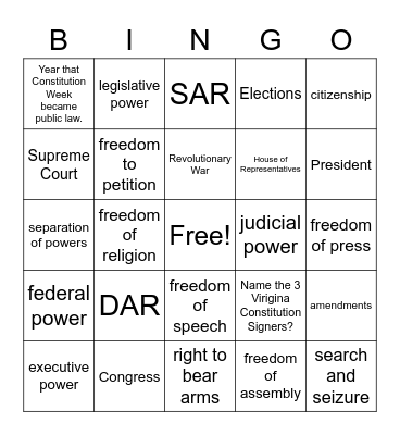 Constitution Week 9/17-9/23 Bingo Card