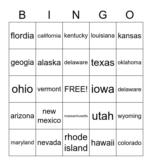 states Bingo Card