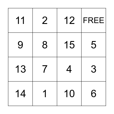 Number Bingo Card