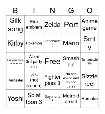 Nintendo direct! Bingo Card