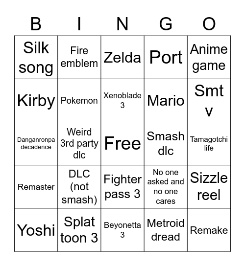 Nintendo direct! Bingo Card