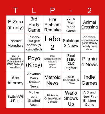 Nintendo Direct Bingo (FEUniverse Edition) Bingo Card