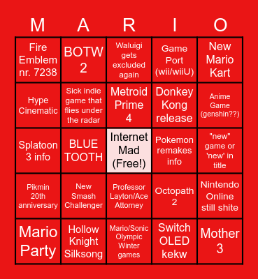 Nintendo Direct 23/34 September Bingo Card