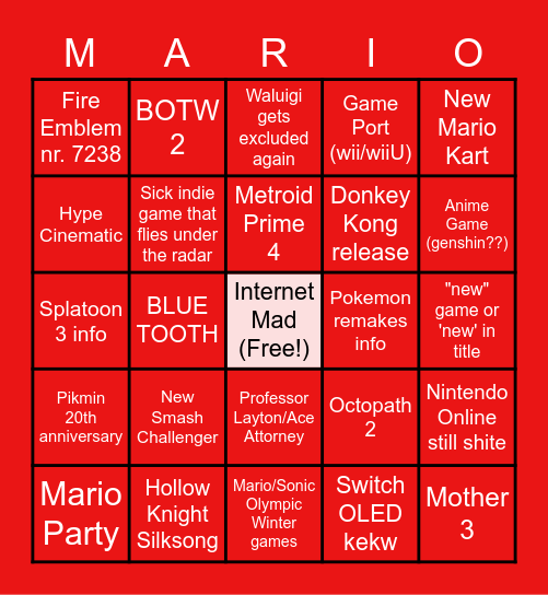 Nintendo Direct 23/34 September Bingo Card