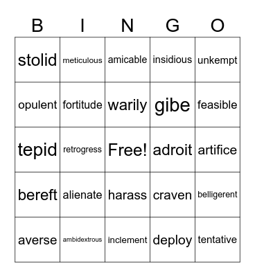 Vocabulary Bingo Card