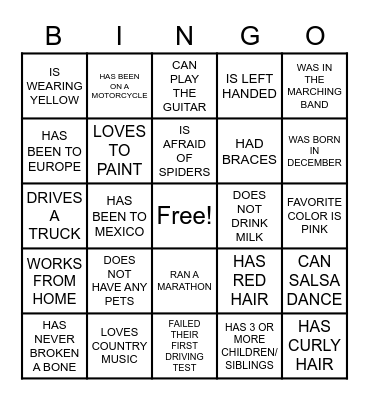 ICEABREAKER BINGO Card