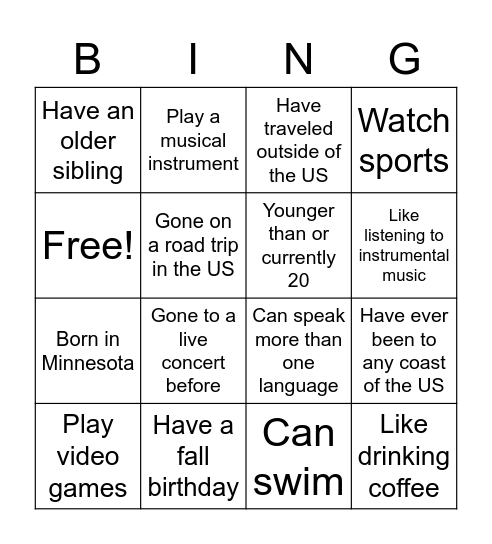 HAIS Bingo Card Bingo Card