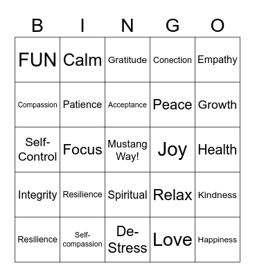 Mindfulness Bingo Card