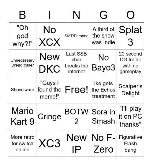 Nintendo Direct 9/23/21 Bingo Card