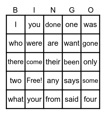 Sonday Sight Words Bingo Card