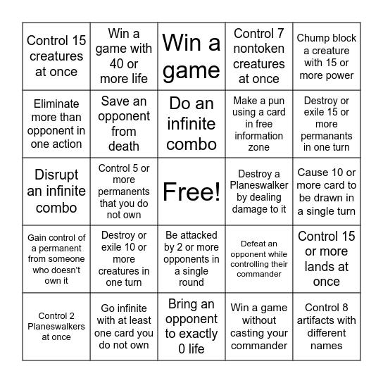 Commander Nights Bingo Card