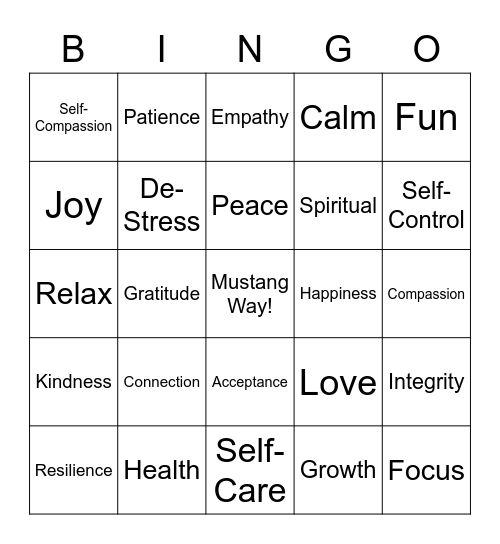 Mindfulness Bingo Card