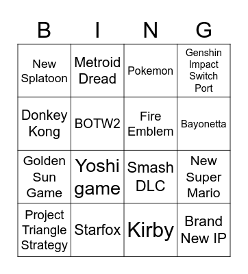 Nintendo Direct Bingo Card