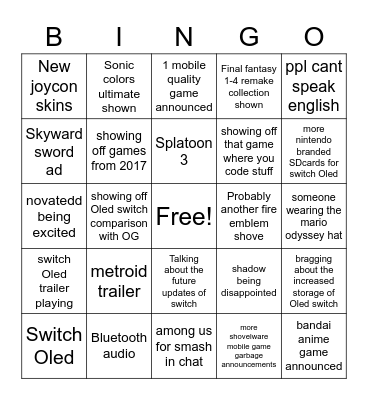 Nintendo "news" Bingo Card