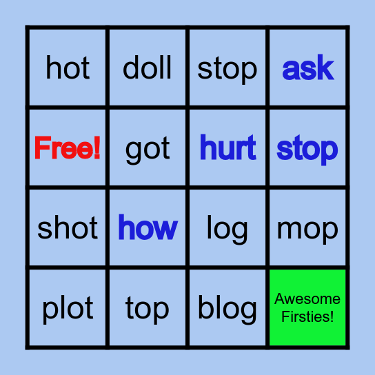 Short o & Sight words Bingo Card