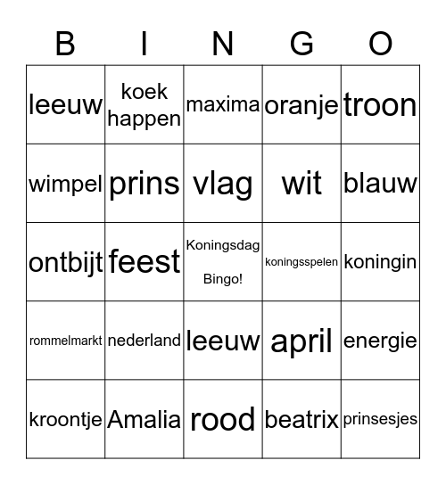 Koningsbingo Card