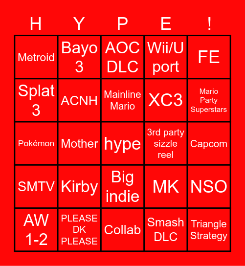 Nintendo Direct Bingo Card