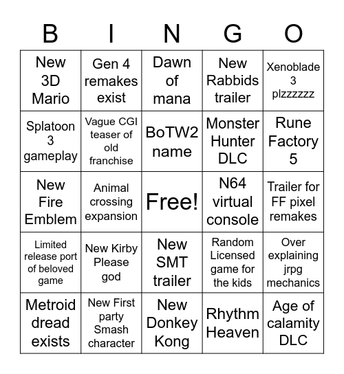Nin10 Direct Bingo Card