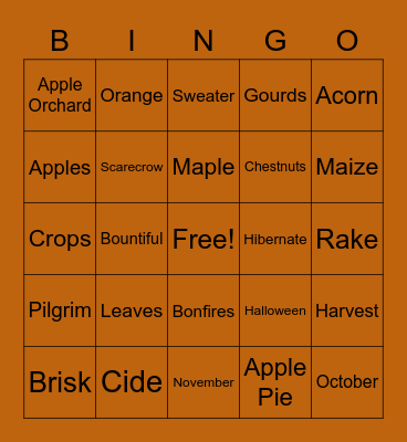 Fall Bingo Card