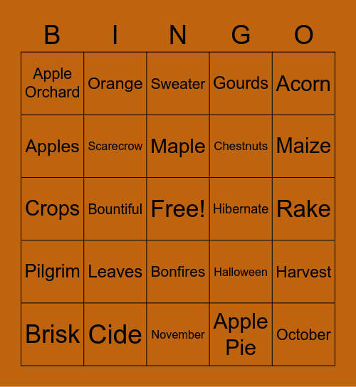 Fall Bingo Card