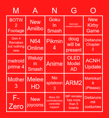 Nintendo Direct 9/23/21 RunnyFlan Bingo Card