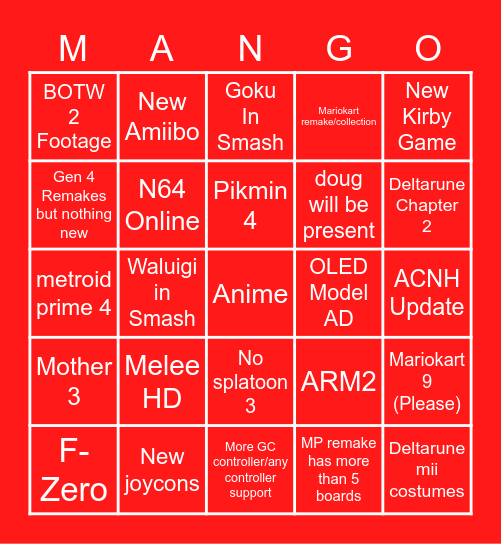 Nintendo Direct 9/23/21 RunnyFlan Bingo Card