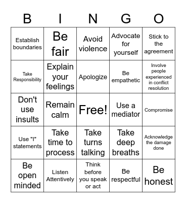 Conflict Resolution Bingo Card