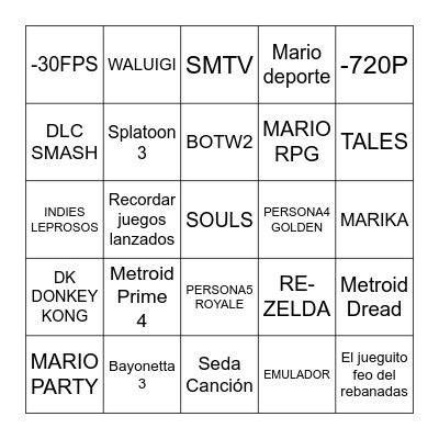 Nintendo Direct 9/21 Bingo Card