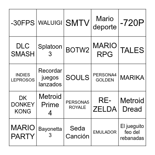 Nintendo Direct 9/21 Bingo Card