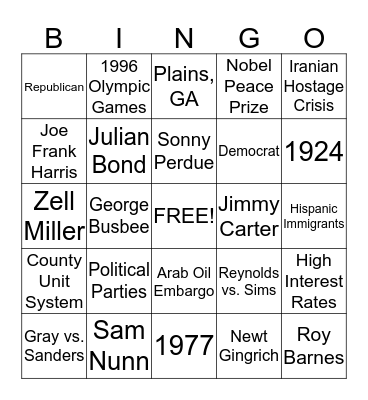 Jimmy Carter and Modern Georgia Bingo Card