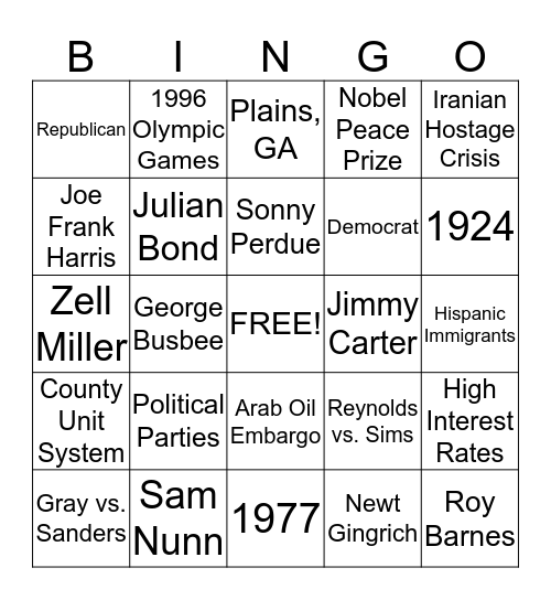 Jimmy Carter and Modern Georgia Bingo Card