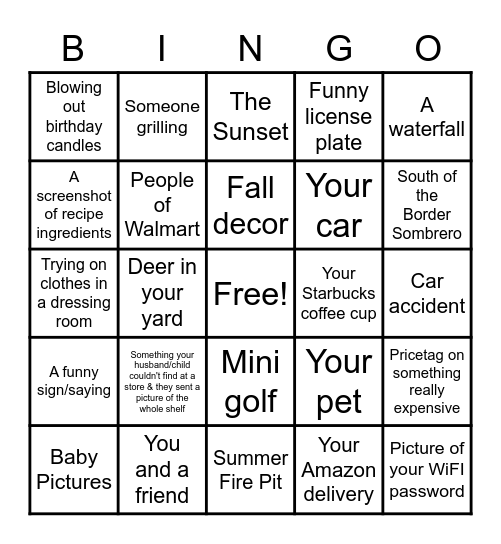 Pictures everyone has on their phone Bingo Card