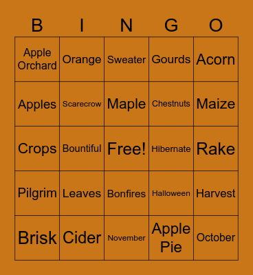 Fall Bingo Card