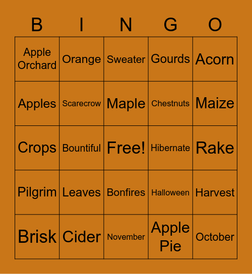 Fall Bingo Card