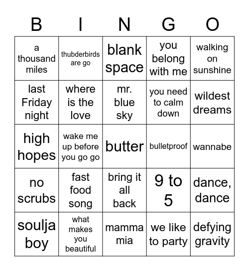 musical bingo Card