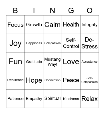 Mindfulness Bingo Card