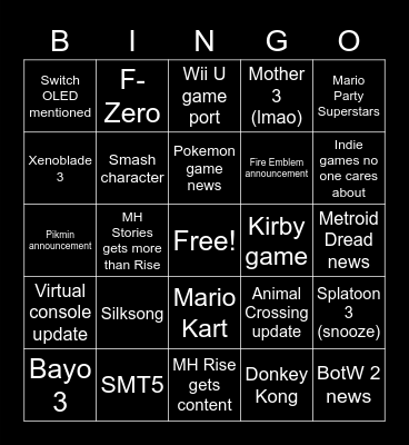 Nintendo Bingo Card