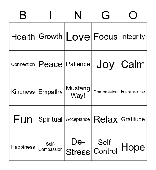 Mindfulness Bingo Card
