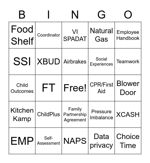 UCAP Bingo Card